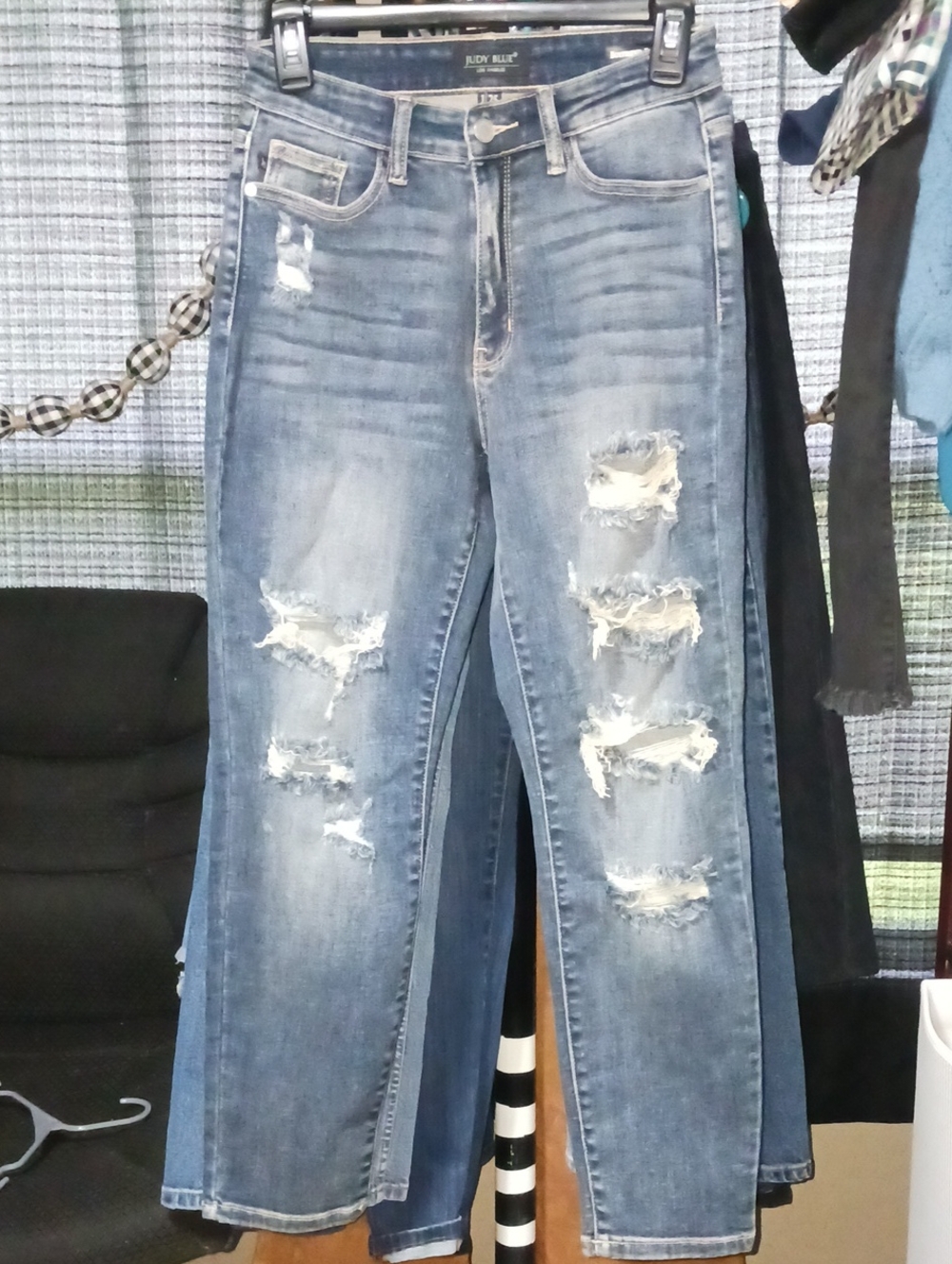 Judy Blue Medium Blue Distressed Straight-Leg Jeans